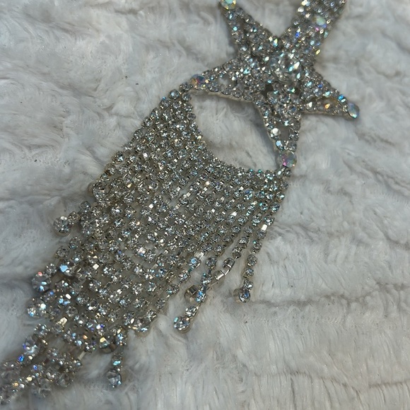 Vintage Silver sheriff Star pendant with Cascading Crystals scarf clip one size - Picture 8 of 11